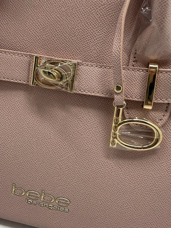 Bebe Pink Satchel Handbag Gold Hardware Structured Handle Purse NWT Work Luxury - Picture 3 of 10